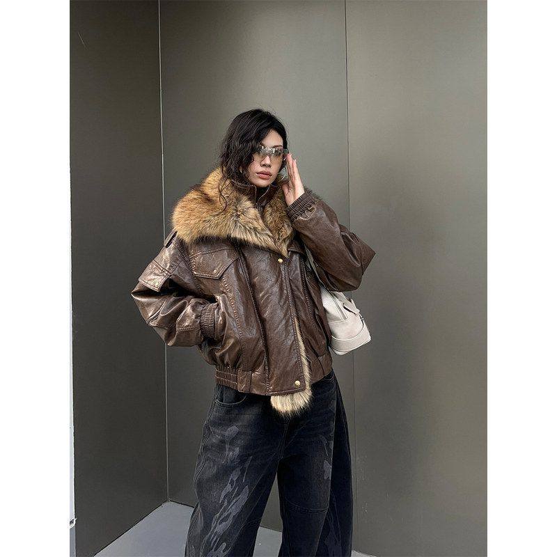 新款白90复古鸭绒羽绒服外套冬季毛领夹克2025美式女皮衣85330