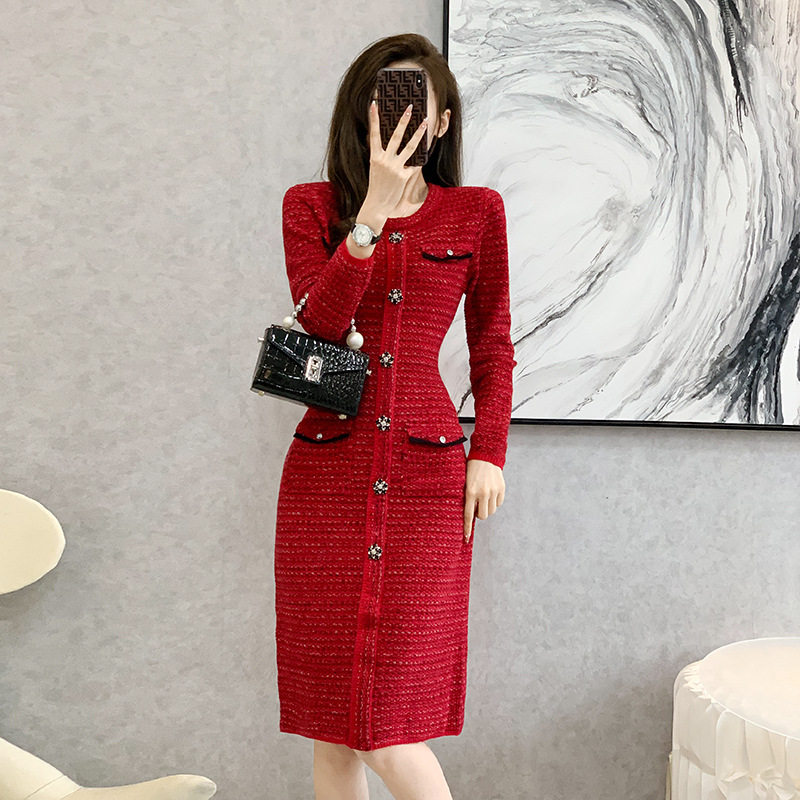 名媛小香风过膝长款连衣裙女20连衣裙