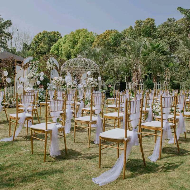 竹节椅户外草坪白色婚礼铁椅婚庆宴会凳子金色酒店餐厅靠背椅子