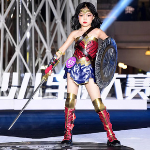 儿童神奇女侠衣服cos服装戴安娜万圣节道具盾牌头饰鞋子成人套装