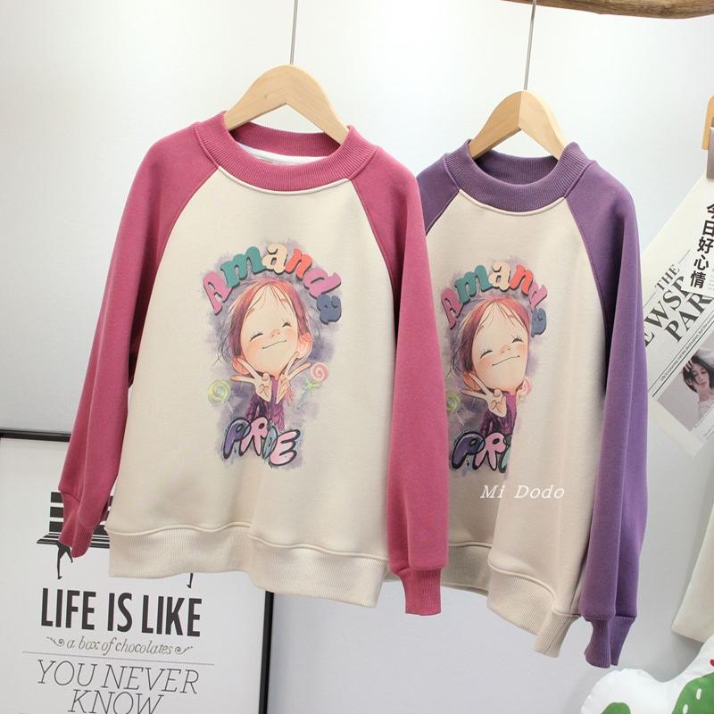 9-19乔贝乐童装女童冬加绒圆领卫衣中大童俏皮女孩保暖一体绒上衣