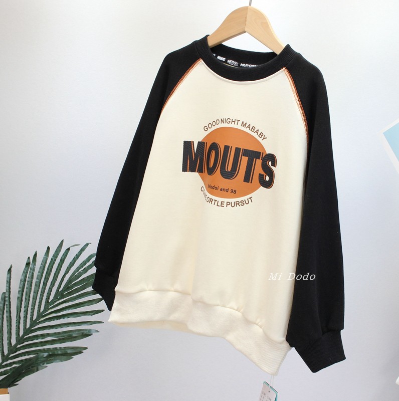 9-19牛哆哆童装男女童卫衣春新款卡通拼接袖圆领百搭中大儿童上衣