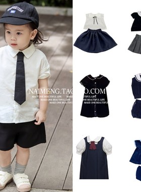 ins爆款儿童幼儿园园服学院宝宝女童裙子a字裙男童套装短袖黑白mp