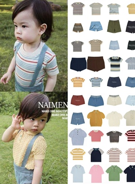 ins款儿童针织T恤女童 北欧 条纹 短袖 男童 短裤fub亲子26