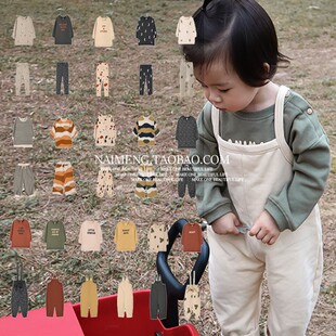 满印套头卫衣2025ins款 oz儿童毛巾布卫衣女童条纹背带裤 男童长袖