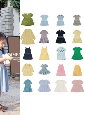 儿童连衣裙女童圆领短袖针织裙子宝宝翻领格子连衣裙ins款夏fub26