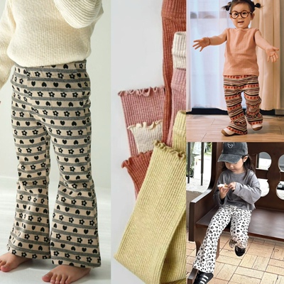 pippi26宝宝儿童幼儿园女孩女宝女童竹节棉花边小脚裤薄款豹纹