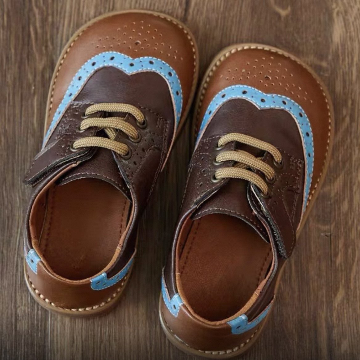 手工男女童牛绒保暖防滑系带鞋