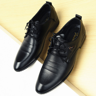 尖头皮鞋 商务休闲鞋 韩版 新款 青年黑色系带男鞋 男正装 工作鞋 子 皮鞋