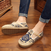 丽江民族风麻鞋 休闲透气软底情侣棉麻鞋 复古手工草编鞋 平底亚麻鞋