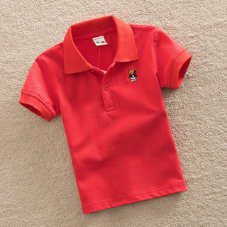 小童POLO衫夏季男童翻领纯棉短袖T恤女童红色上衣中小童3岁宝宝穿