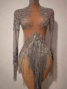 杂技吊环女歌dj水钻弹力网纱流苏短连体幻影车神演出服装女