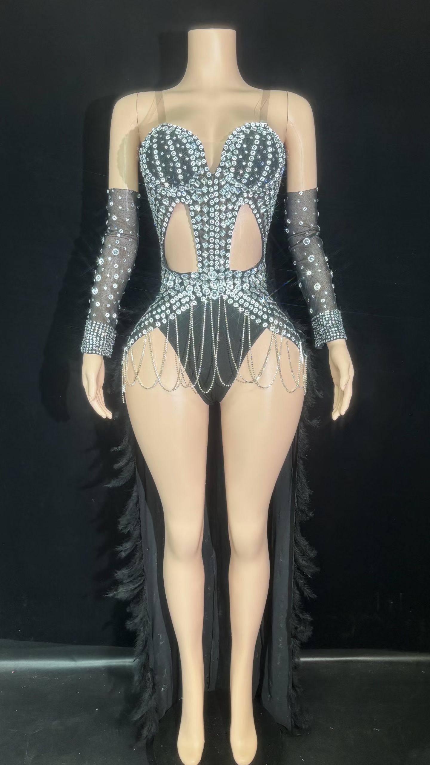 钻石礼服性感gogo演出服新款女团舞台服歌手舞蹈服羽毛设计感服装,商务/设计服务,礼品定制,淘宝优惠券,粉丝福利购,淘宝优惠卷