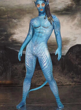 万圣节酒吧蓝色精灵阿凡达gogo演出服做秀cosplay印花连体领舞服