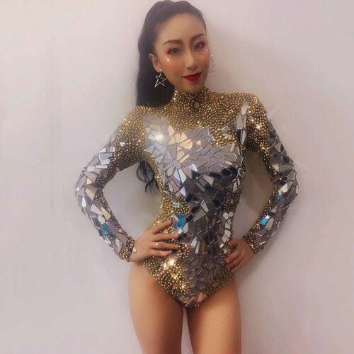 性感夜店酒吧gogods演出服女派对嘉宾舞队商演镜片三角连体衣