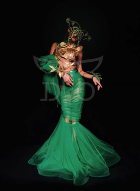 演出服绿色女蝴蝶精灵长裙网纱森林派对gogo酒吧作秀开场绿色