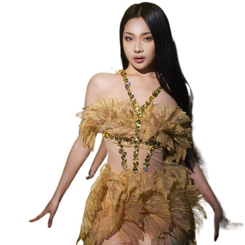 音乐节演出服夜店蹦迪羽毛连衣裙千金风模特走秀宴会派对礼服晚宴