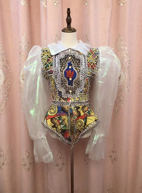 酒吧女歌dsdj万圣节扑克女王欧式宫廷水钻性感上衣短裤套装演出服