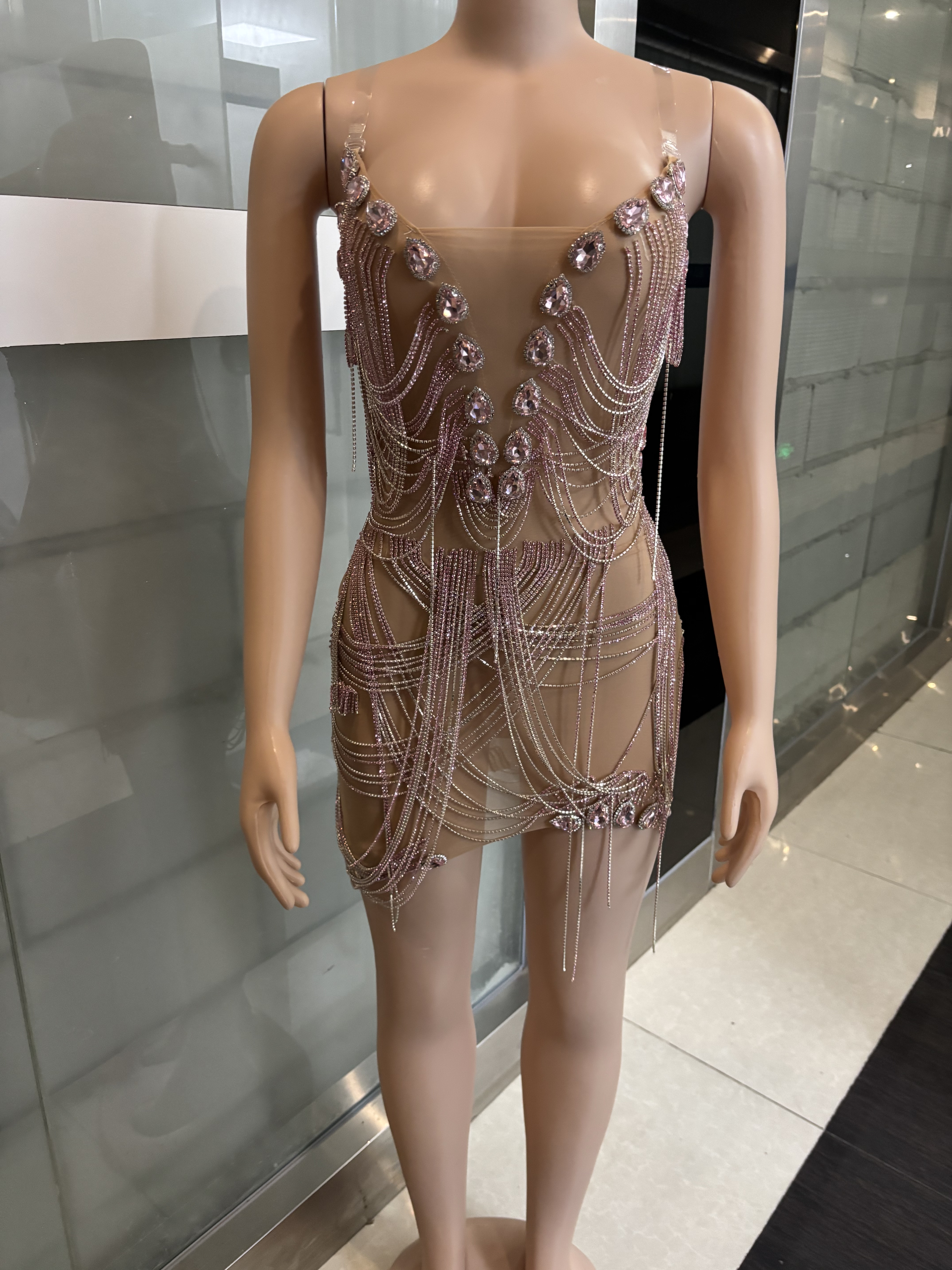 钻石链条生日礼服吊带抹胸晚礼服高级感名媛生日裙性感打歌服