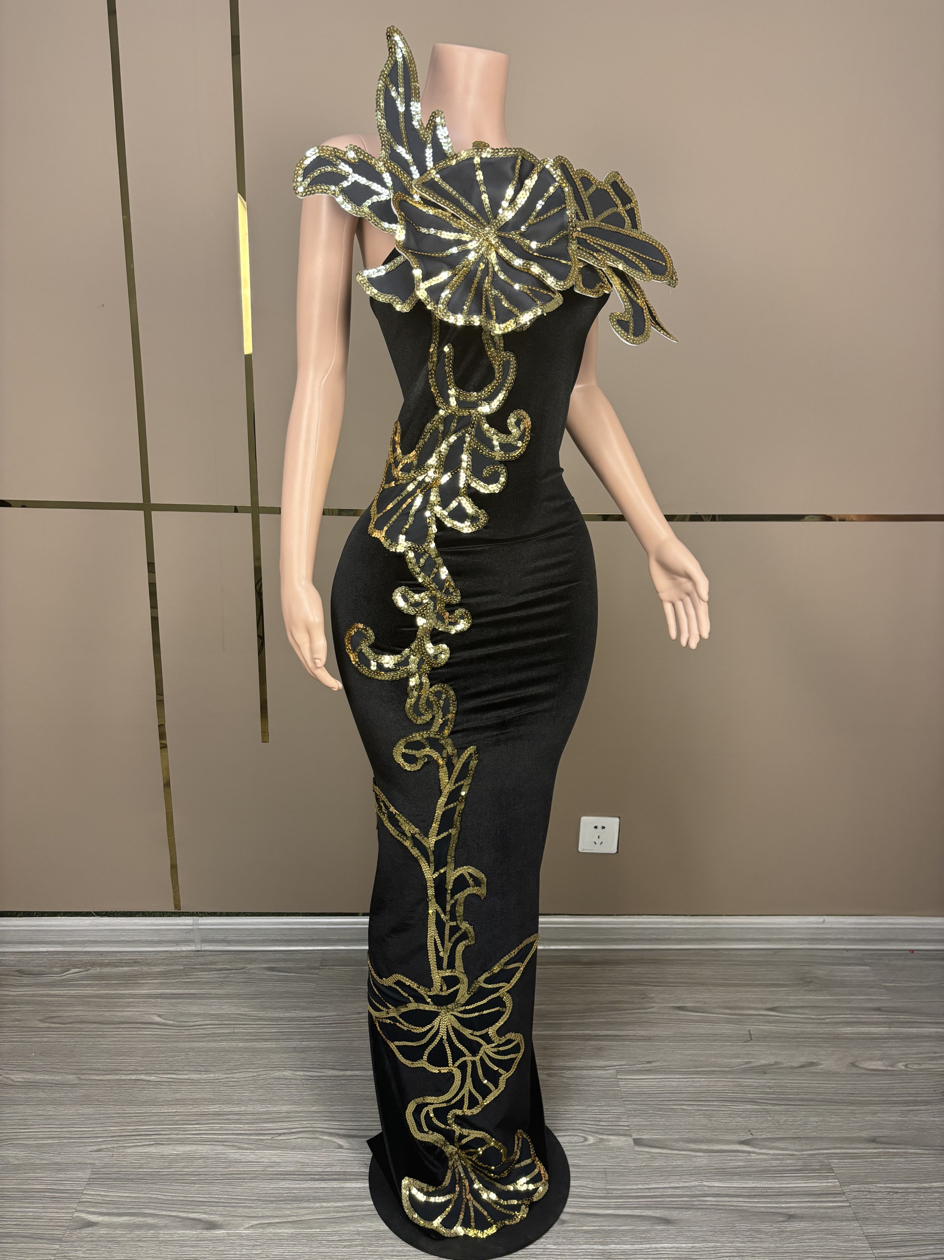 演出服黑色丝绒晚礼服新中式旗袍舞会礼服公司年会签售会生日宴会