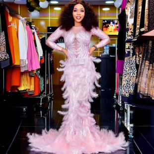 华丽闪亮水钻派对礼服晚装 服装 美丽美人鱼礼服羽毛 大码 2022夏季