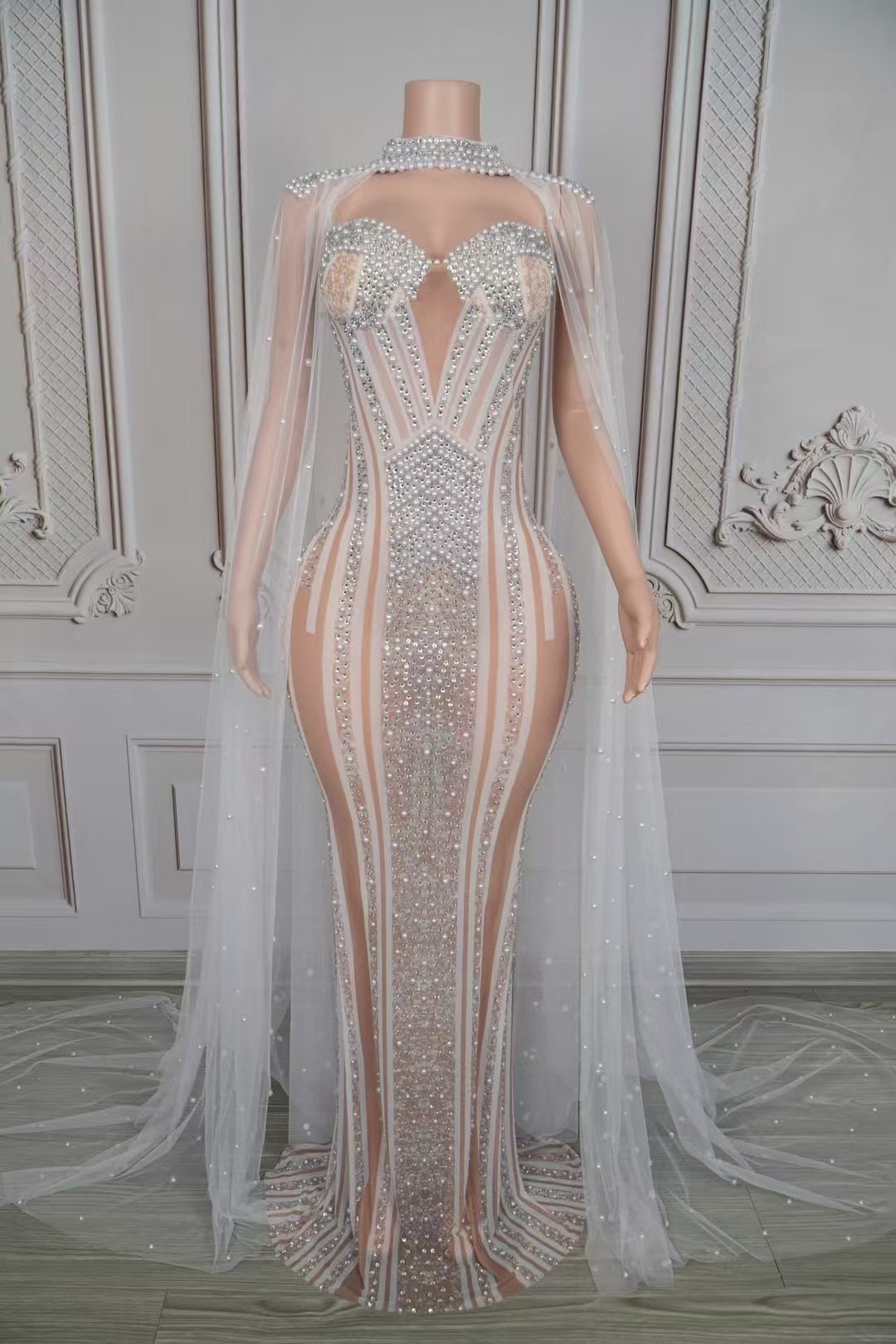 外贸奢华重工抹胸披肩高腰显瘦鱼尾晚礼服女名媛晚宴年会珍珠长裙,商务/设计服务,礼品定制,淘宝优惠券,粉丝福利购,淘宝优惠卷