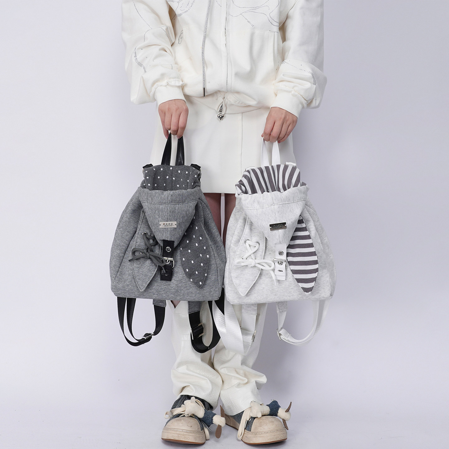 rebirth野生设定兔耳朵双肩包2026春上课拼接风可爱包包斜挎书包