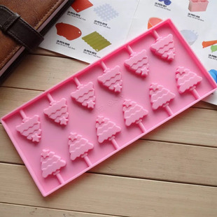 12连小号圣诞树家用DIY自制棒棒糖奶糖糖果小饼干食品级硅胶模具