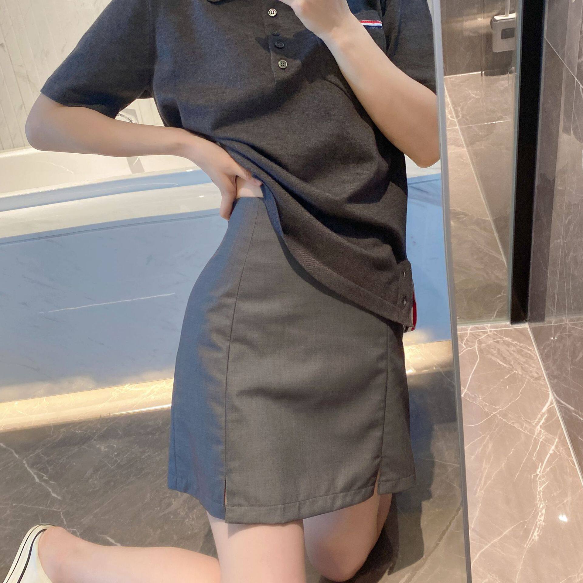 tb黑色开叉西装半身裙女