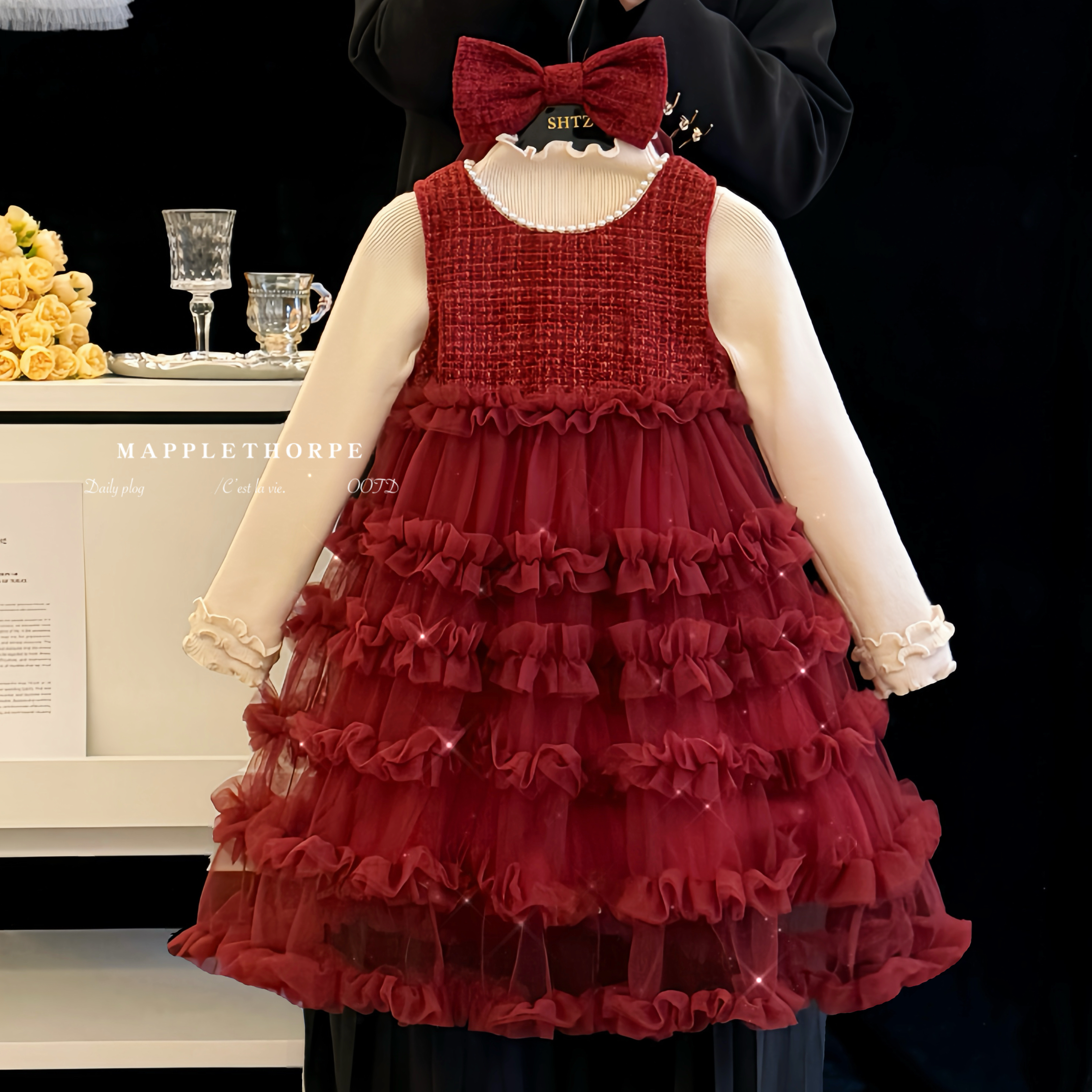女童秋冬洋气红色高级感连衣裙