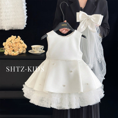 女童高端礼服裙超仙白色花童裙子