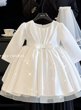 女童公主裙春秋季2026新款女宝宝周岁生日连衣裙宴会白色礼服裙子