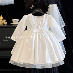 女童公主裙秋冬2025新款宝宝周岁生日连衣裙宴会白色加绒礼服裙子