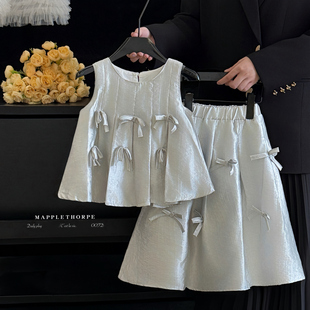 女童套装夏装高级感轻奢小众童装小女孩气质蝴蝶结背心裙子两件套