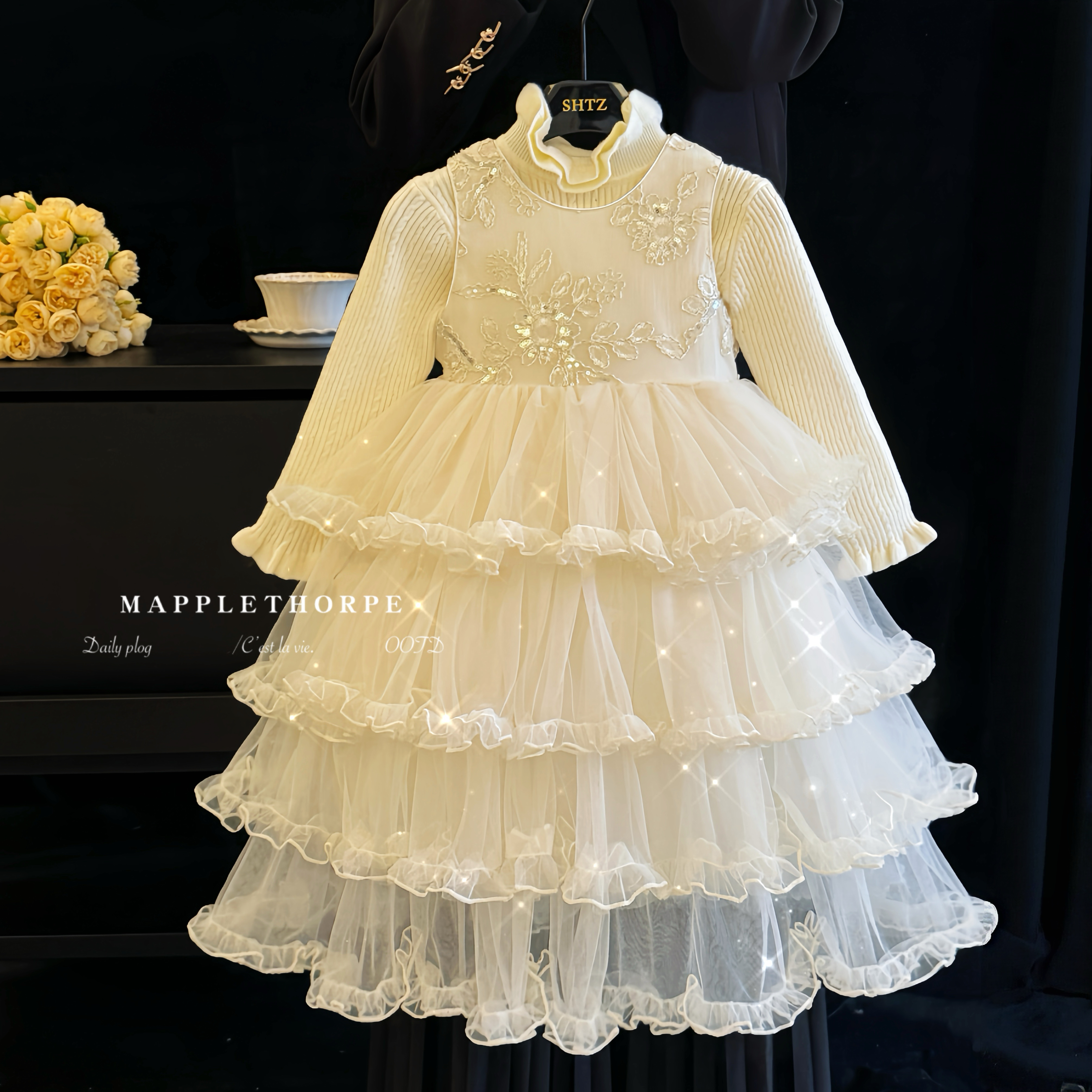 公主裙女童秋冬绝美纱裙儿童礼服连衣裙小女孩生日宴高级感蛋糕裙