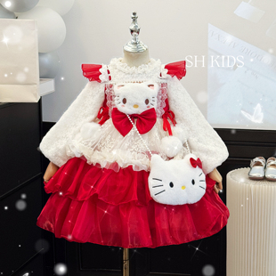 女童洛丽塔裙子冬装儿童HelloKitty公主裙加绒洋装生日礼服连衣裙