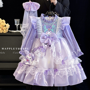 库洛米裙子高端女童洛丽塔连衣裙冬装2025新款儿童加绒生日礼服裙