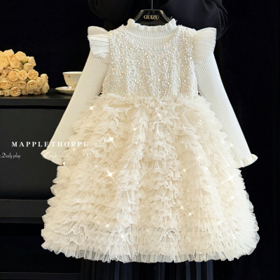 女童春秋季洋气亮片蓬蓬公主裙