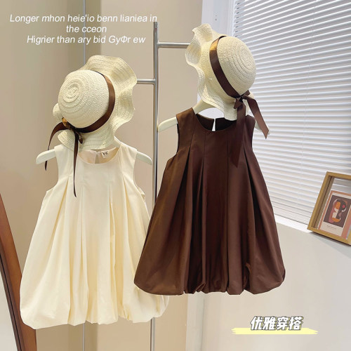 韩系夏女童高级感无袖花苞连衣裙