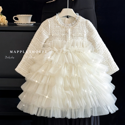 女童时髦小香风连衣裙蓬蓬蛋糕裙