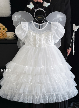 女童白色公主裙夏季儿童蝴蝶仙子蓬蓬裙带翅膀洛丽塔生日礼服裙子