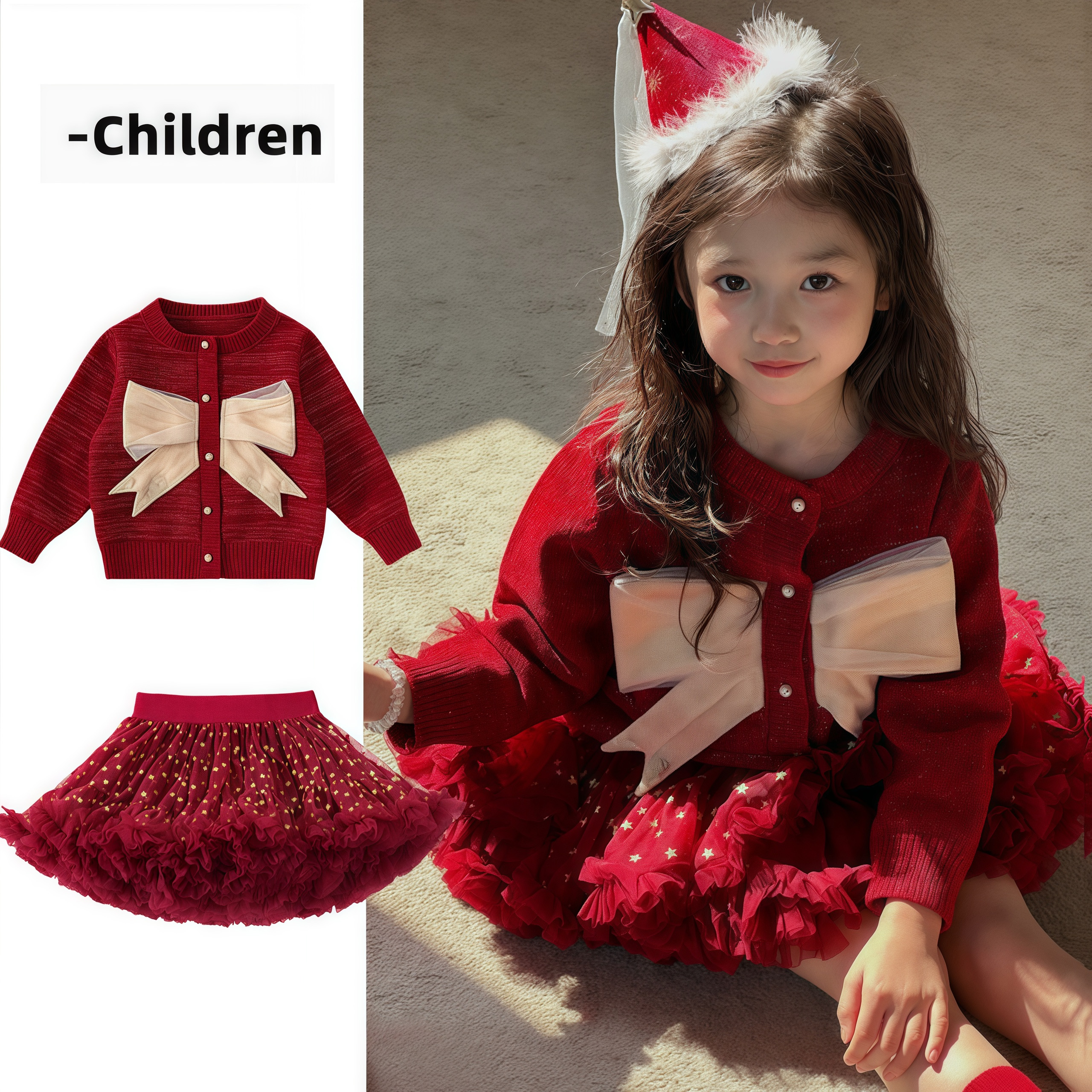 女童秋冬新年款tuut裙毛衣套装