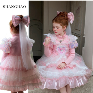美乐蒂公主裙女童毛衣连衣裙秋冬款儿童粉色生日礼服洛丽塔蓬蓬裙