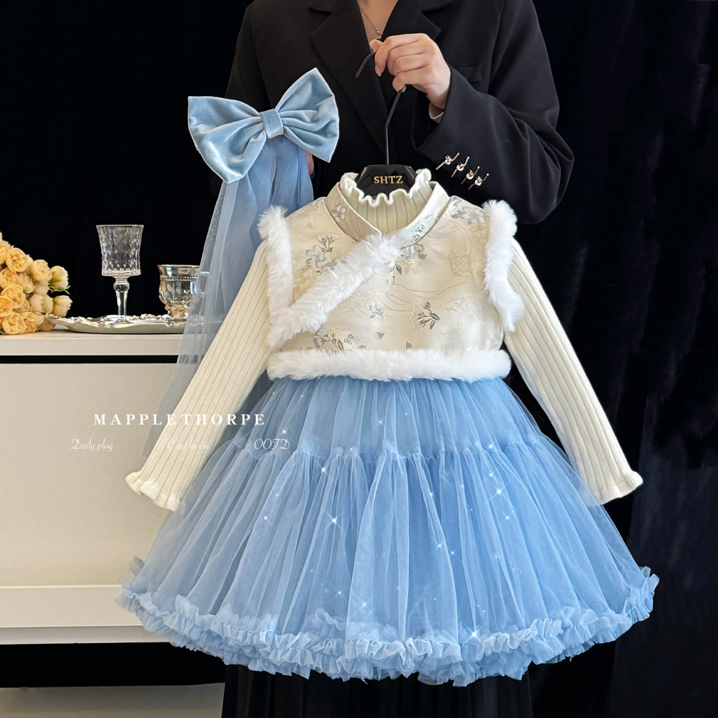 女童冬季中国风时髦背心连衣裙