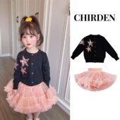 2025新款 法国女童tutu裙套装 春秋款 小女孩洋气时髦毛衣搭配上衣潮