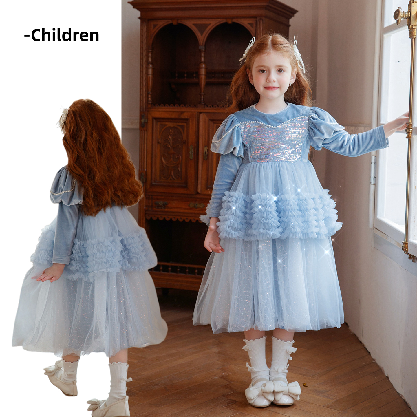 原版女童艾莎公主裙冬装冰雪奇缘爱莎加绒生日礼服裙子儿童连衣裙