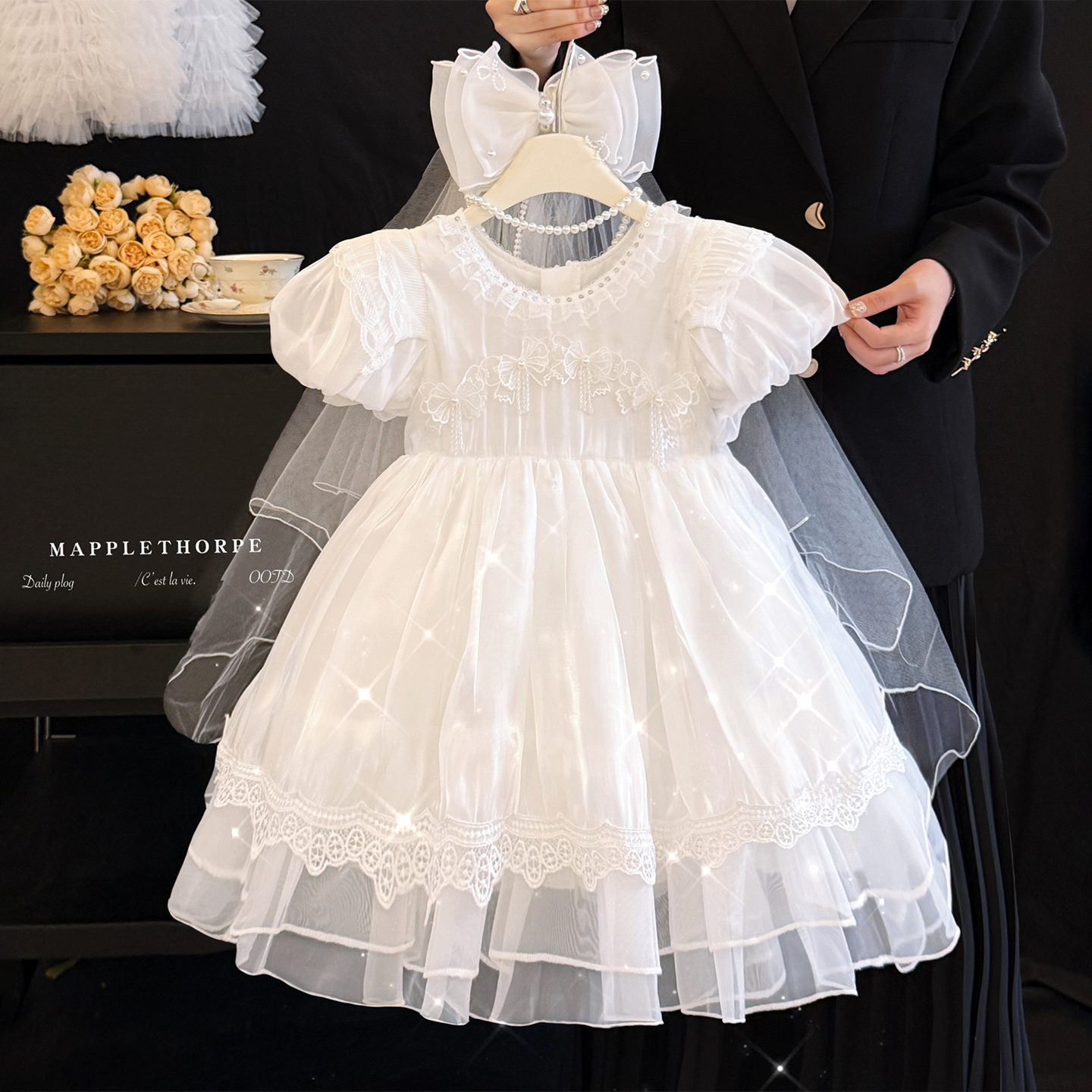 女童夏季高端白色礼服公主裙