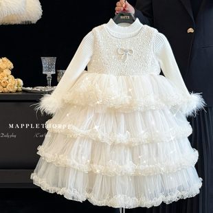 高级感女童连衣裙秋冬装儿童小香风生日公主裙洋气蓬蓬纱礼服裙子