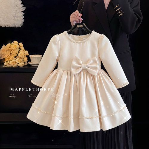 女童长袖花童礼服裙生日公主裙