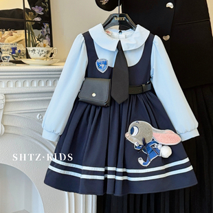 女童朱迪连衣裙春季儿童兔子警官cos服装洋气jk洛丽塔洋气公主裙